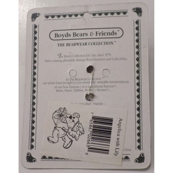 Boyds Bears Bearwear Brooch Lapel Pin 1995 Angelica with Lily Vintage - 2663 - Picture 2 of 3